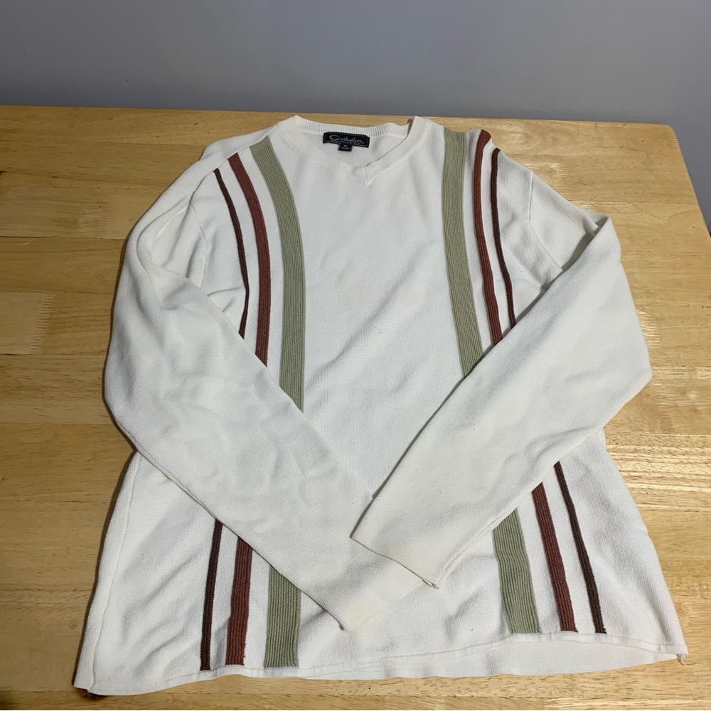 Quicksilver Sweater Sweatshirt Mens XL  White‎ Stripe Silver Edition
